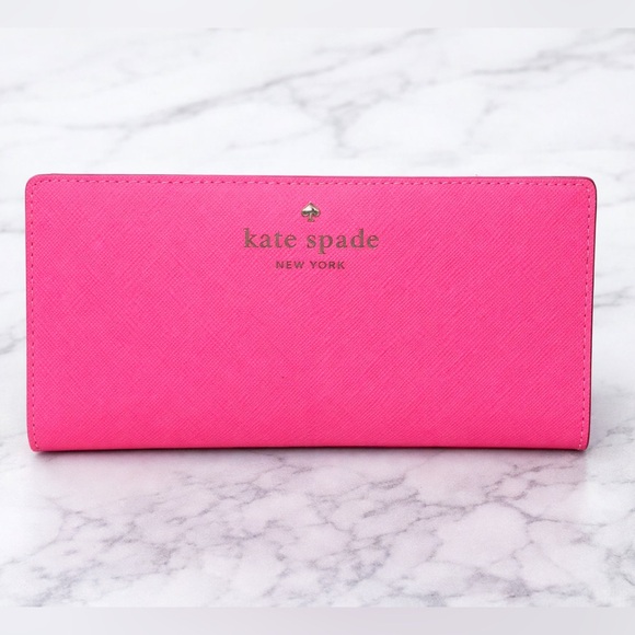 kate spade Handbags - Kate Spade New York Pink Saffiano Leather Slim Wallet Checkbook Bifold